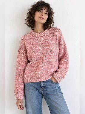 ASOS DESIGN Pink & Cream Marled Chunky Knit Crew Neck Sweater – size large